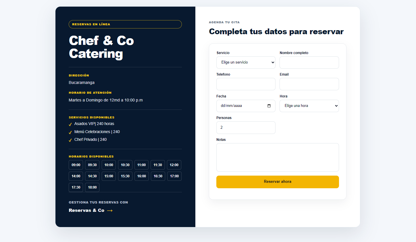 Pantalla de inicio de sesión Reservas CO